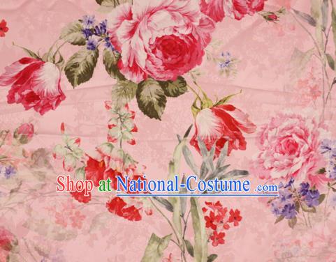 Chinese Traditional Satin Fabric Material Classical Peony Pattern Design Pink Brocade Cheongsam Silk Fabric