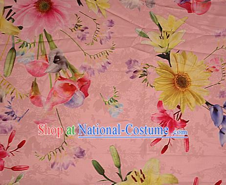 Chinese Traditional Fabric Classical Daisy Pattern Design Pink Brocade Cheongsam Satin Material Silk Fabric