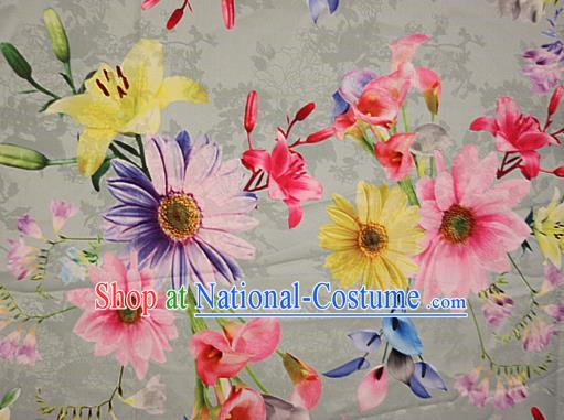 Chinese Traditional Fabric Classical Daisy Pattern Design White Brocade Cheongsam Satin Material Silk Fabric