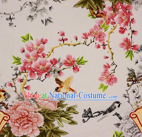 Chinese Traditional Fabric Classical Peach Blossom Peony Pattern Design Brocade Cheongsam Satin Material Silk Fabric