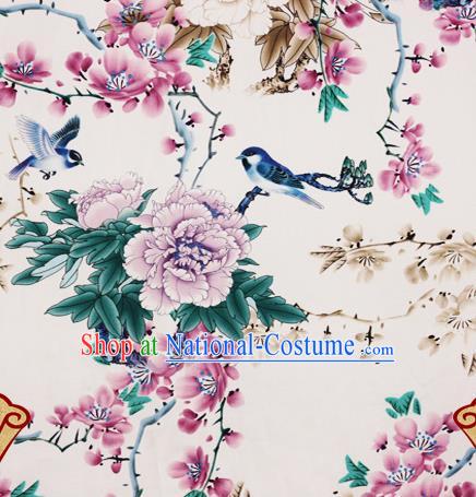 Chinese Traditional Fabric Classical Peach Blossom Purple Peony Pattern Design Brocade Cheongsam Satin Material Silk Fabric