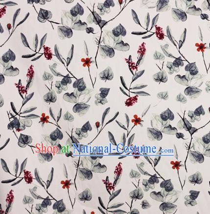 Chinese Traditional Fabric Classical Leaf Pattern Design White Brocade Cheongsam Satin Material Silk Fabric