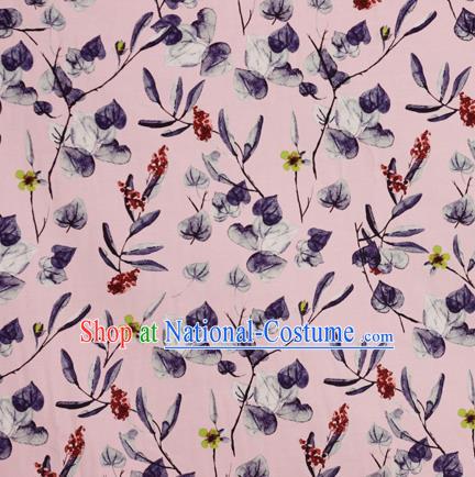 Chinese Traditional Fabric Classical Leaf Pattern Design Pink Brocade Cheongsam Satin Material Silk Fabric