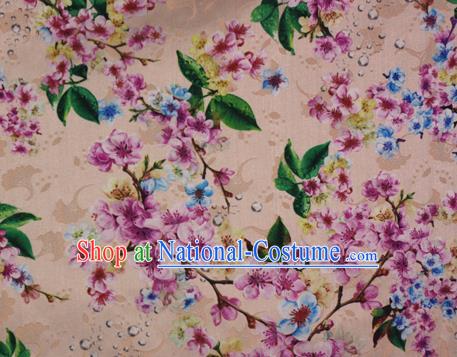 Chinese Traditional Fabric Classical Peach Blossom Pattern Design Brocade Cheongsam Satin Material Silk Fabric