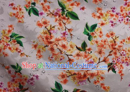 Chinese Traditional Fabric Classical Peach Blossom Pattern Design White Brocade Cheongsam Satin Material Silk Fabric