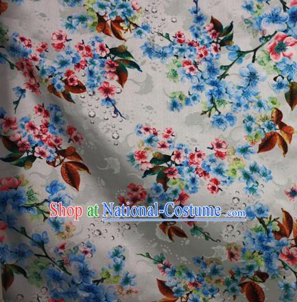 Chinese Traditional Fabric Classical Blue Peach Blossom Pattern Design Brocade Cheongsam Satin Material Silk Fabric