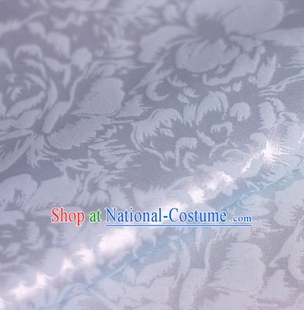 Chinese Traditional Cheongsam Fabric Classical Peony Pattern Design White Brocade Satin Material Silk Fabric