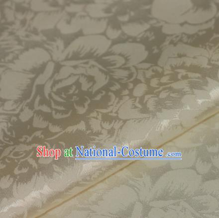 Chinese Traditional Cheongsam Fabric Classical Peony Pattern Design Beige Brocade Satin Material Silk Fabric