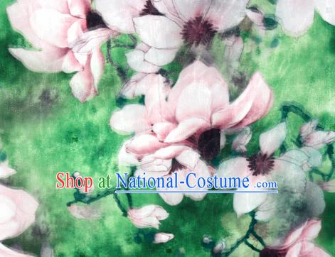 Chinese Traditional Cheongsam Fabric Classical Yulan Magnolia Pattern Green Brocade Satin Material Silk Fabric