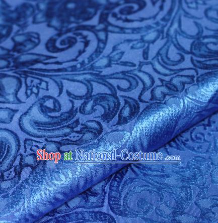 Chinese Traditional Cheongsam Fabric Classical Pattern Blue Brocade Satin Material Silk Fabric