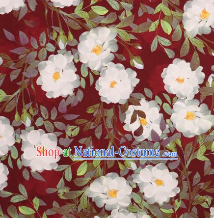 Chinese Traditional Fabric Classical Gardenia Pattern Design Red Brocade Cheongsam Satin Material Silk Fabric