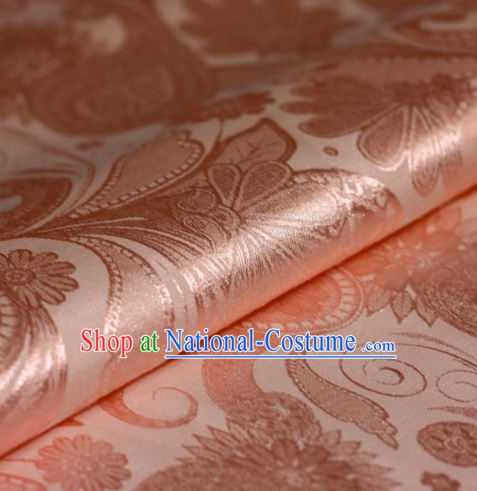 Chinese Traditional Hanfu Royal Lotus Pattern Pink Brocade Material Cheongsam Classical Fabric Satin Silk Fabric