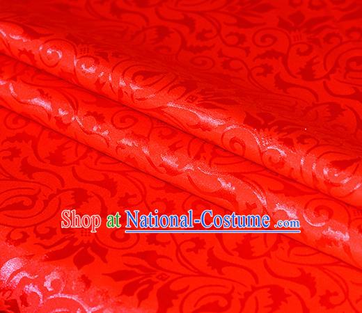 Chinese Traditional Hanfu Royal Scroll Pattern Red Brocade Material Cheongsam Classical Fabric Satin Silk Fabric