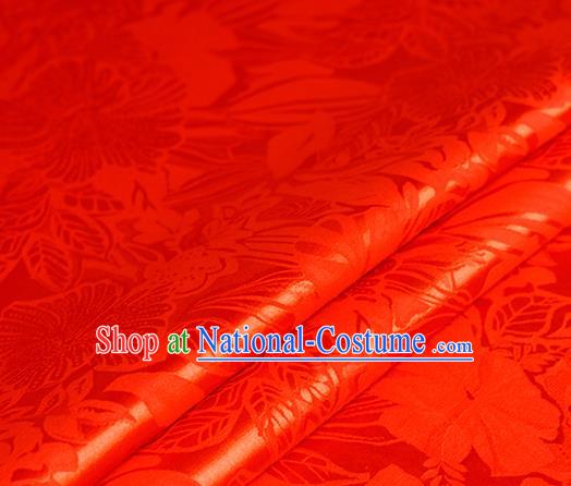 Chinese Traditional Hanfu Royal Flowers Pattern Red Brocade Material Cheongsam Classical Fabric Satin Silk Fabric