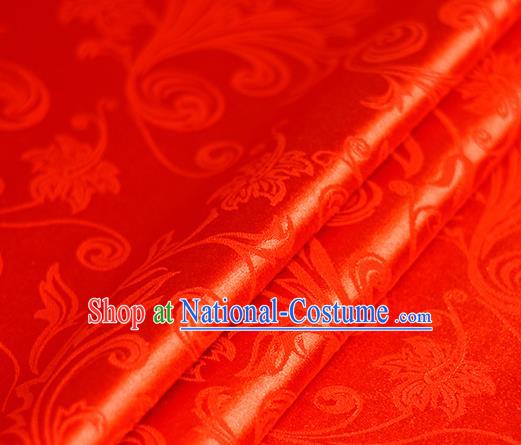 Chinese Traditional Hanfu Royal Grass Pattern Red Brocade Material Cheongsam Classical Fabric Satin Silk Fabric