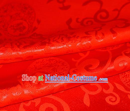 Chinese Traditional Hanfu Royal Rich Pattern Red Brocade Material Cheongsam Classical Fabric Satin Silk Fabric