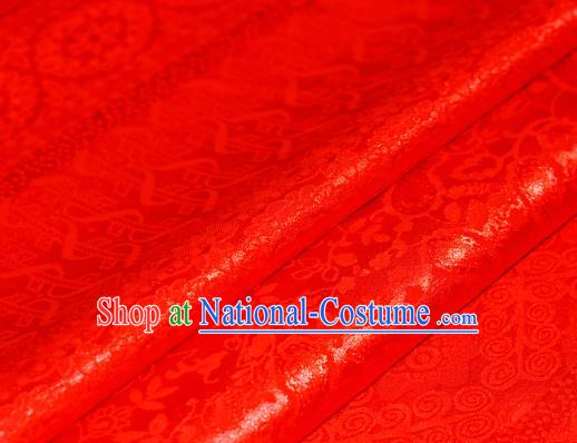 Chinese Traditional Hanfu Royal Wealth Pattern Red Brocade Material Cheongsam Classical Fabric Satin Silk Fabric