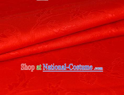 Chinese Traditional Hanfu Royal Daisy Pattern Red Brocade Material Cheongsam Classical Fabric Satin Silk Fabric