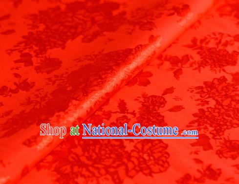 Chinese Traditional Hanfu Royal Peony Pattern Red Brocade Material Cheongsam Classical Fabric Satin Silk Fabric