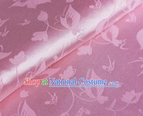 Chinese Traditional Hanfu Palace Flowers Pattern Pink Brocade Material Cheongsam Classical Fabric Satin Silk Fabric