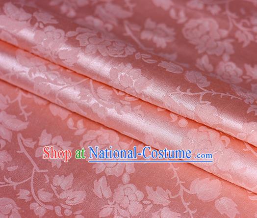 Chinese Traditional Hanfu Palace Peony Flowers Pattern Pink Brocade Material Cheongsam Classical Fabric Satin Silk Fabric