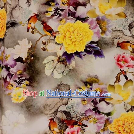 Chinese Traditional Fabric Classical Yellow Peony Pattern Design Brocade Cheongsam Satin Material Silk Fabric