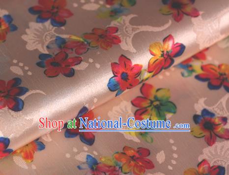 Chinese Traditional Fabric Classical Cherry Blossom Pattern Design Pink Brocade Cheongsam Satin Material Silk Fabric