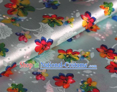 Chinese Traditional Fabric Classical Cherry Blossom Pattern Design White Brocade Cheongsam Satin Material Silk Fabric