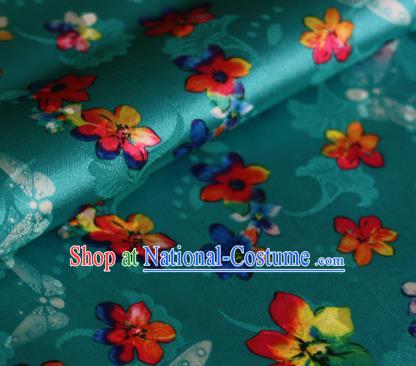 Chinese Traditional Fabric Classical Cherry Blossom Pattern Design Green Brocade Cheongsam Satin Material Silk Fabric