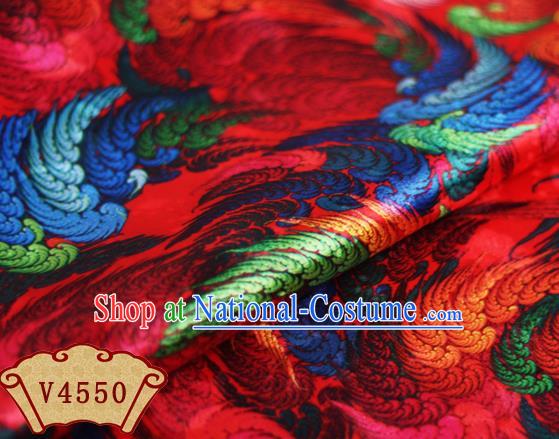 Chinese Traditional Fabric Classical Wings Pattern Design Red Brocade Cheongsam Satin Material Silk Fabric