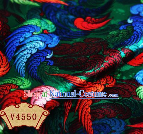 Chinese Traditional Fabric Classical Wings Pattern Design Green Brocade Cheongsam Satin Material Silk Fabric