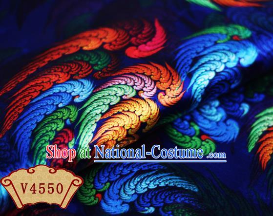 Chinese Traditional Fabric Classical Wings Pattern Design Royalblue Brocade Cheongsam Satin Material Silk Fabric