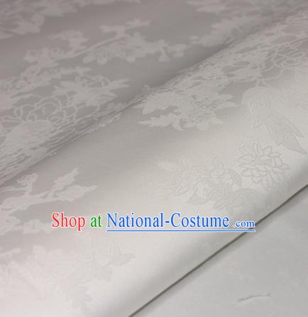 Chinese Traditional Royal Flowers Pattern White Brocade Material Cheongsam Classical Fabric Satin Silk Fabric