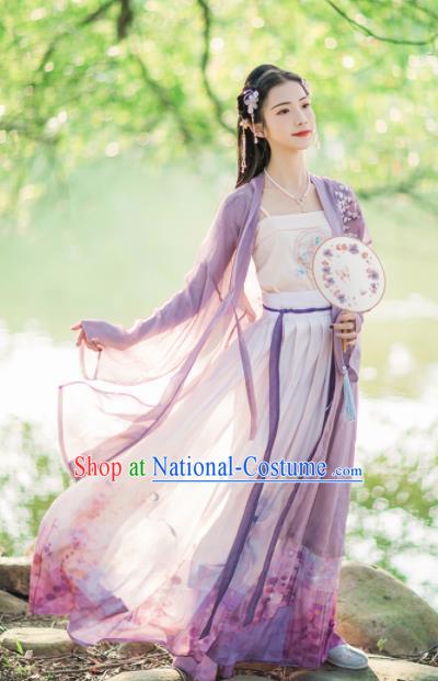 Chinese Ancient Song Dynasty Young Lady Embroidered Hanfu Dress Traditional Historical Costume for Women