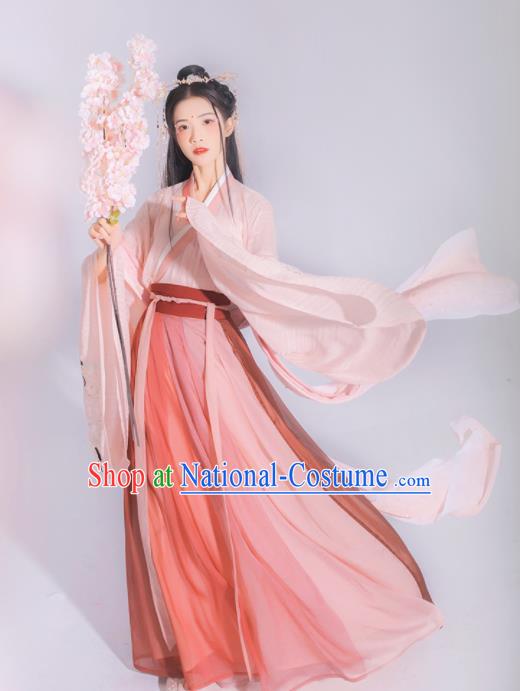 Chinese Ancient Jin Dynasty Princess Embroidered Hanfu Dress Traditional Peri Historical Costume for Women