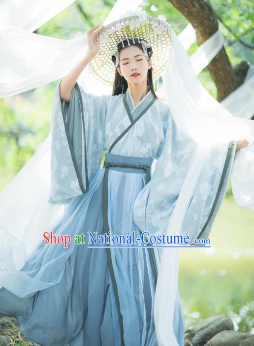 Chinese Traditional Jin Dynasty Imperial Consort Embroidered Hanfu Dress Ancient Peri Historical Costume for Women