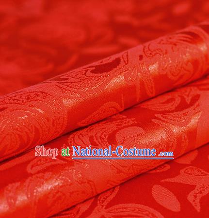 Chinese Traditional Flowers Pattern Red Brocade Material Hanfu Cheongsam Classical Fabric Satin Silk Fabric