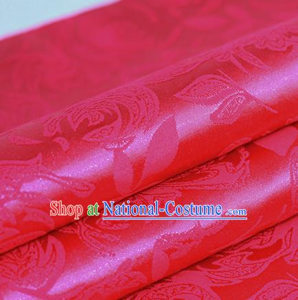 Chinese Traditional Flowers Pattern Rosy Brocade Material Hanfu Cheongsam Classical Fabric Satin Silk Fabric