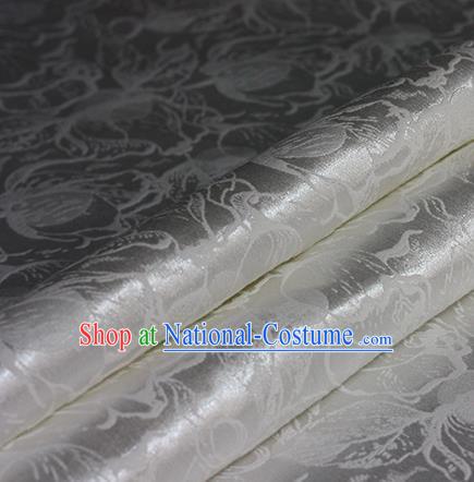 Chinese Traditional Cheongsam Pattern White Brocade Material Hanfu Classical Fabric Satin Silk Fabric