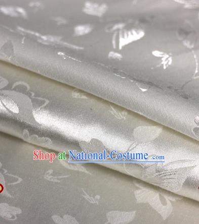 Chinese Traditional Cheongsam Fabric Butterfly Pattern White Brocade Material Hanfu Classical Satin Silk Fabric