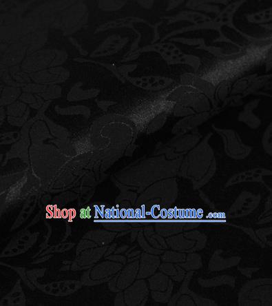 Chinese Traditional Cheongsam Fabric Peony Pattern Black Brocade Material Hanfu Classical Satin Silk Fabric