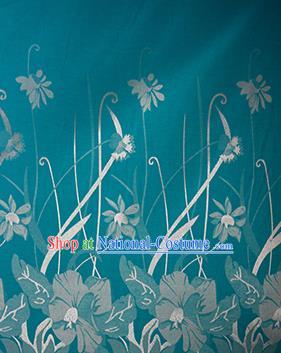 Chinese Traditional Fabric Cheongsam Orchid Pattern Green Brocade Material Hanfu Classical Satin Silk Fabric