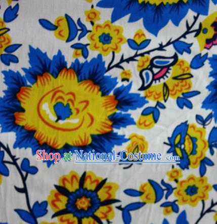 Chinese Traditional Fabric Cheongsam Printing Flowers White Brocade Material Hanfu Classical Satin Silk Fabric