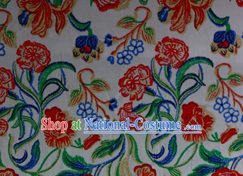 Chinese Traditional Fabric Cheongsam Printing White Brocade Material Hanfu Classical Satin Silk Fabric