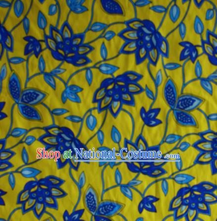 Chinese Traditional Fabric Cheongsam Printing Lotus Pattern Yellow Brocade Material Hanfu Classical Satin Silk Fabric