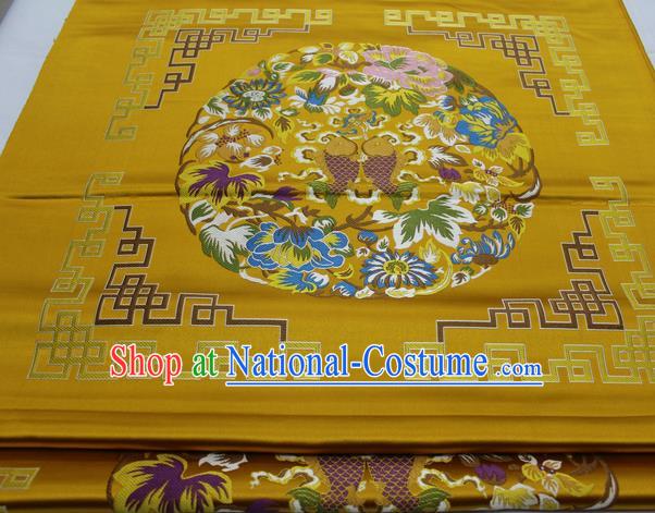 Chinese Traditional Tang Suit Golden Brocade Royal Double Fishes Pattern Satin Fabric Material Classical Silk Fabric