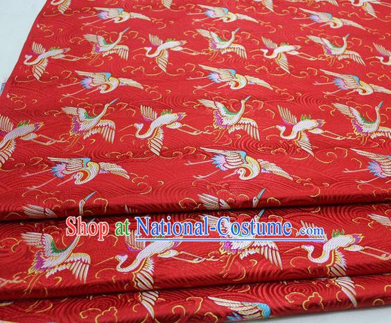 Chinese Traditional Tang Suit Royal Cranes Pattern Red Brocade Satin Fabric Material Classical Silk Fabric