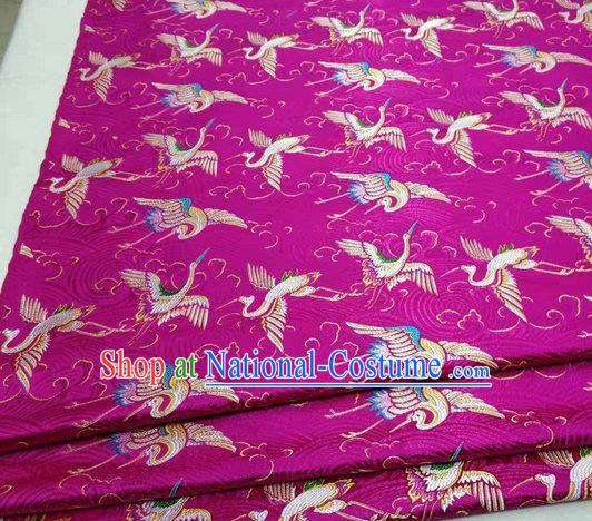 Chinese Traditional Tang Suit Royal Cranes Pattern Rosy Brocade Satin Fabric Material Classical Silk Fabric