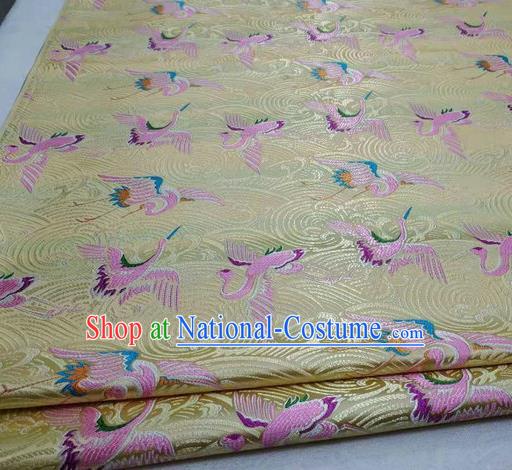 Chinese Traditional Tang Suit Royal Cranes Pattern Yellow Brocade Satin Fabric Material Classical Silk Fabric