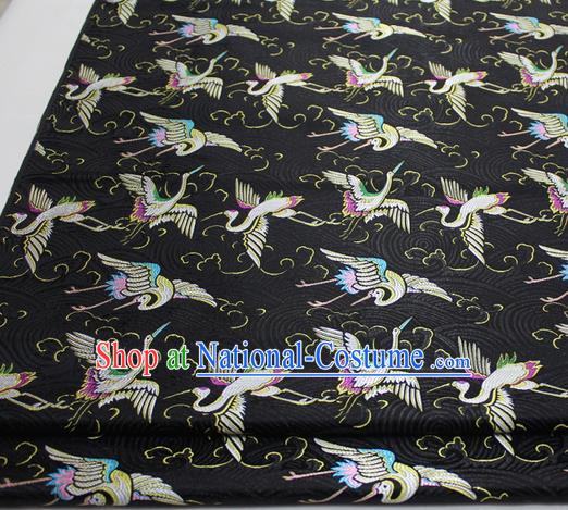 Chinese Traditional Tang Suit Royal Cranes Pattern Black Brocade Satin Fabric Material Classical Silk Fabric